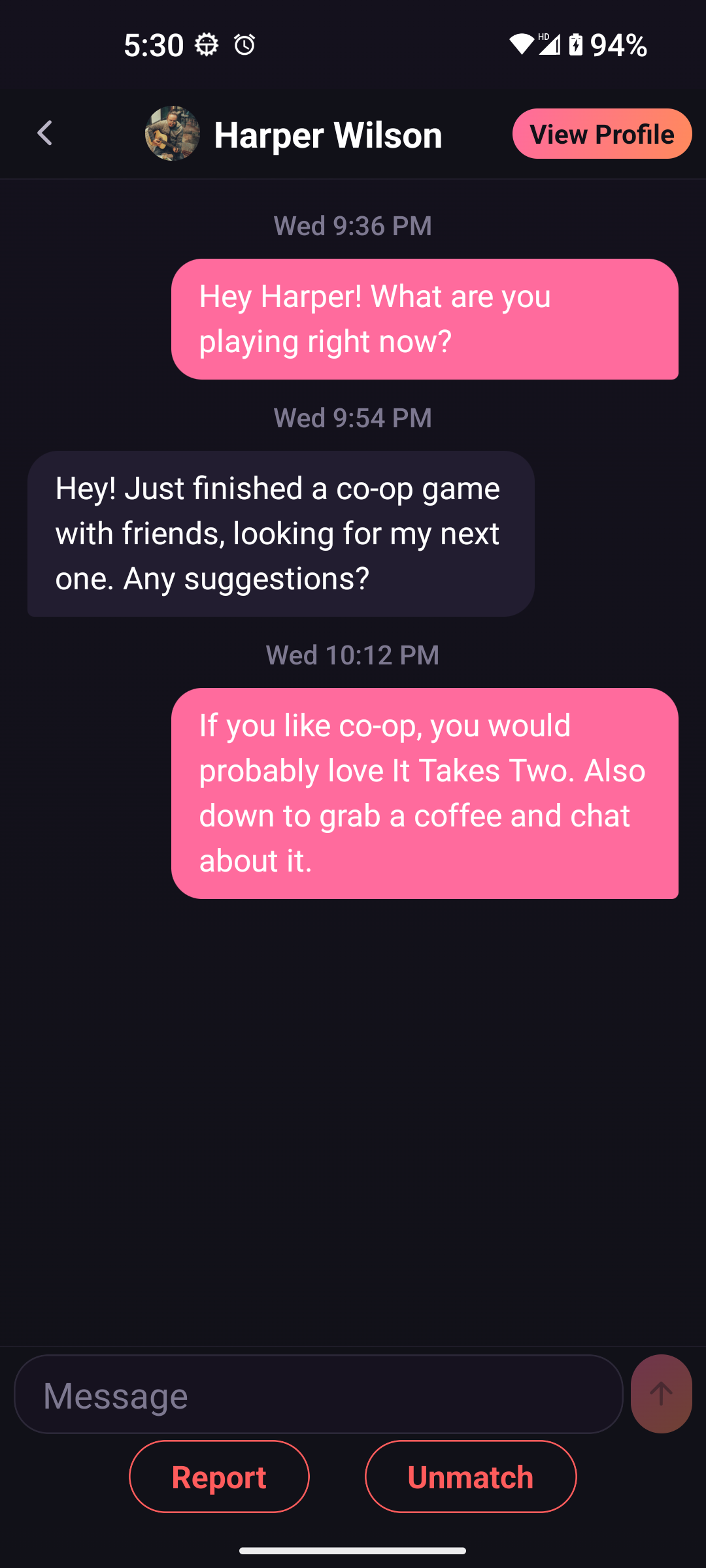 Diez chat conversation with Harper