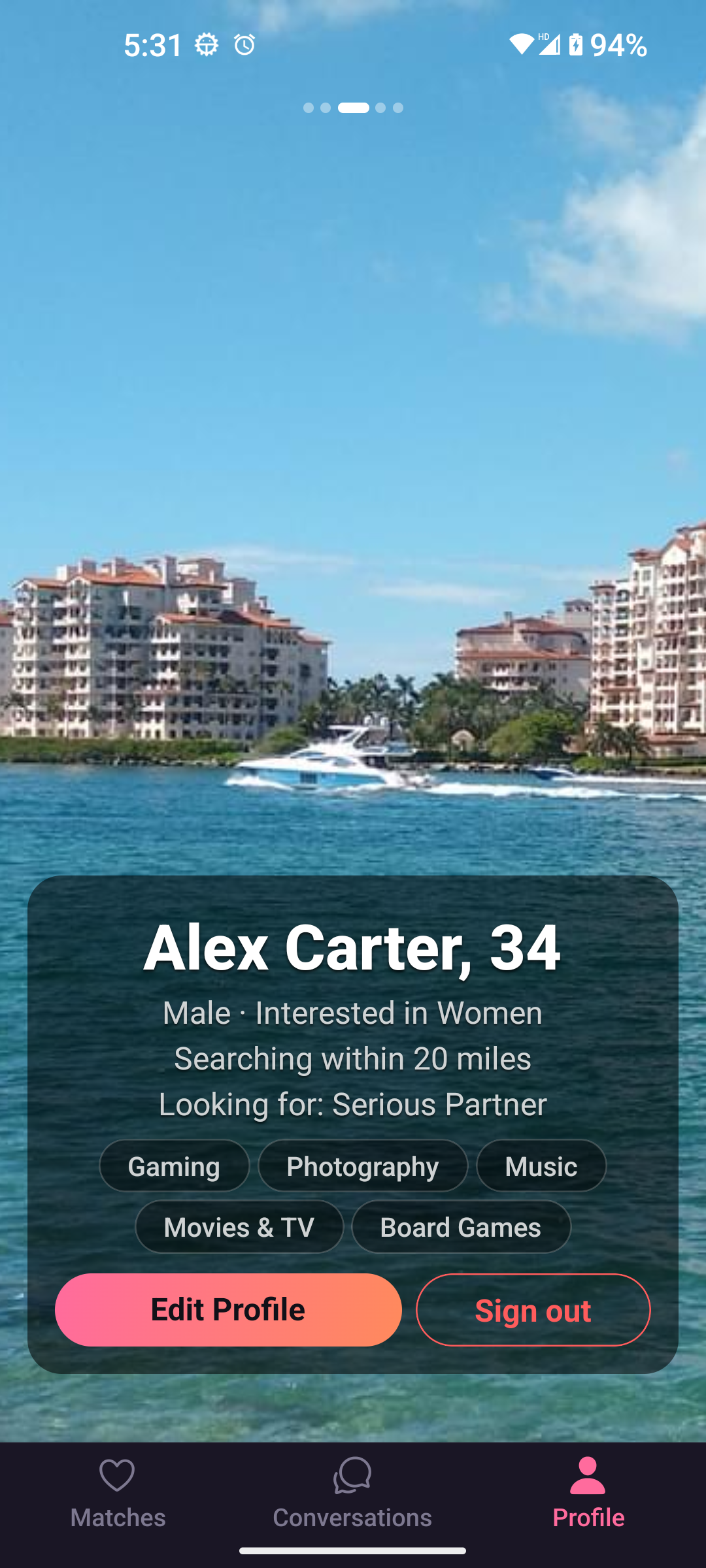 Diez user profile view